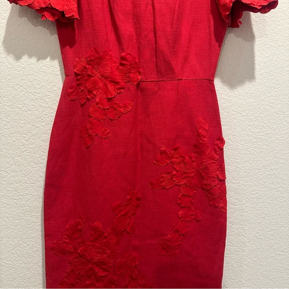 NWT Antonio Melani Willow Floral Applique Mock Neck Short Sleeve Midi Dress - Picture 8 of 12